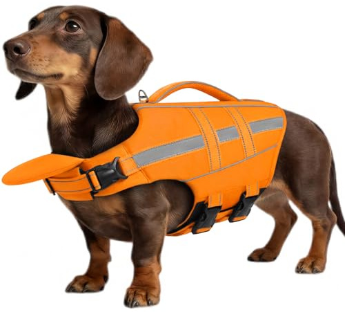 ASENKU Hundeschwimmweste Größe S für kleine Hunde mit Abnehmbarer Nackenstütze, Rettungsgriff, D-Ring und Reflektorstreifen, Schwimmweste für Hund sicheres Baden und Wassersport 5 kg-10 kg Hunde