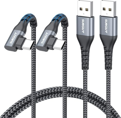 SUNGUY Câble USB C 90 Degrés 1M [lot de 2], Coudé Câble USB Type C Charge Rapide Tressé Cable pour iPhone 17/6/15 Pro Max, Samsung Galaxy S25/S24/S23/S22, Pixel, iPad