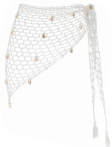 Pareo Corto Playa Mujer, Triangular Falda Ganchillo Corta con Conchas, Pareo Playa Crochet, Sexy Pareo de Playa para Mujer, Ahuecados Falda de Playa para Carnaval, Cosplay, Piscina de Verano (C)
