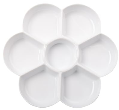 ARYIMYDP Cerámica de imitación, Paleta de Pintura, para Acuarela, con 7 pozos, para Agua, óleo o acrílico (11,2 cm) (Blanco)