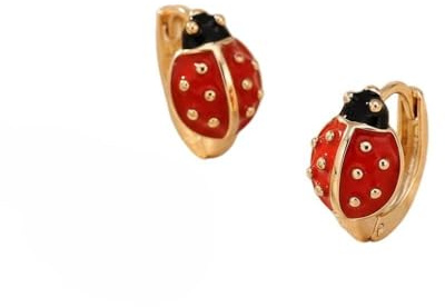 Boucles d’Oreilles - Créoles - Enfant - Coccinelle – Plaqué Or Jaune 750/1000 - Émail - Rouge - 12 mm