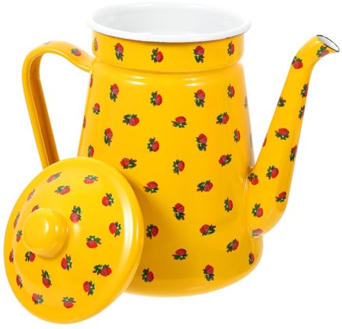 Lurrose Bollitore Smaltato 1,5 con Manico Giallo, Teiera Multiuso per Fornelli a Induzione, Elettrici a Fiamma, Bollitore per Acqua da Cucina e Tea Party, Caffettiera Vintage Stabile