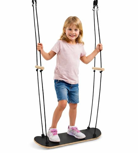 Skateboard Schaukel Kinder Outdoor Indoor, Anti-Rutsch Doppelschaukel aus Holz & Kunststoff, Wetterfest Langlebig Schiffsschaukel, Stehen/Sitzen Schaukelzubehör für Garten Haus, Balance Koordination T