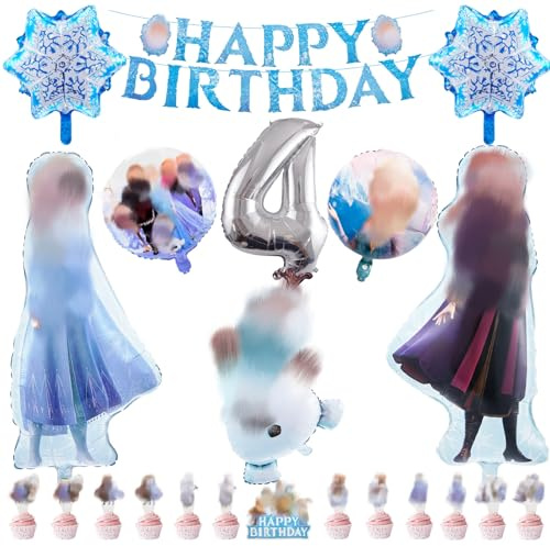 BalloonA 4th Frozen Party Balloons Decorations, Frozen Birthday Decorations, Happy Birthday Balloons, Frozen Birthday Banner, Frozen Cake Decoration, 4th Elsa Birthday Decoration for Girls
