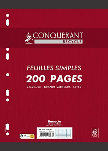 CONQUERANT Fogli Singoli Riciclati A4 Grandi Piastrelle Seyès 200 Pagine Sotto Film Bianchi