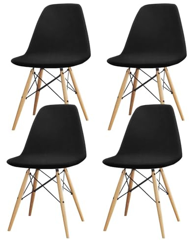 Langlebig Universal Stretch Stuhlhussen, 4er Set Elastische Moderne Stretch Stuhlbezug, Dining Chair Covers Samt Abnehmbare Waschbarer, für Esszimmer Hotel Bankett Hochzeit Partys Deko (4, Schwarz)