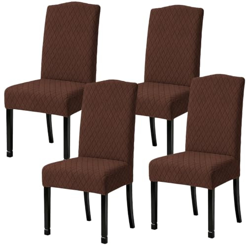 LANSHENG Stuhlhussen 4er Set, Waschbarer Stuhlbezug Schwingstühle, Braun | Stretch Stuhlhussen Schwingstühle, Universal Hussen für Stühle, Küchen, Restaurants und Hotels