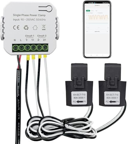 OWON Bi-Directional WiFi Energy Monitor with 2 Clamps, 80A Smart Energy Meter for Single Phase Electricity. WiFi Power Meter for Real-time Electricity Monitoring.Track CT KWh Power Consumption at Home