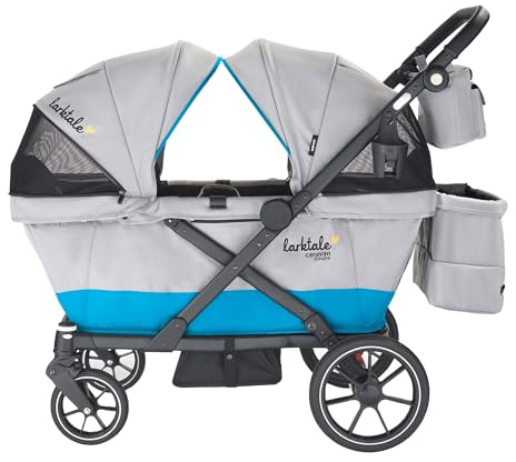 Larktale Compact Stroller Wagon with Reclining Seats for 2 Kids, Caravan Coupe V2, Gray/Blue