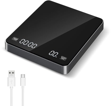 kaffeewaage mit timer mit Hochglanz Glasoberfläche,coffee scale,barista waage,0.1g/3kg,wiederaufladbar,Auto off für barista