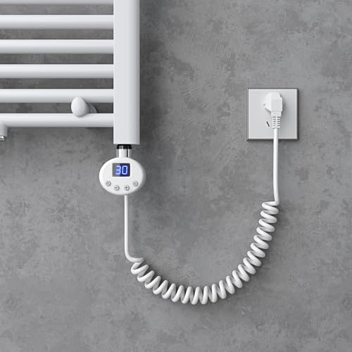 doporro Heizstab mit Thermostat 800W Elektro Heizpatrone Edelstahl Weiß | Heizelement mit LCD Bildschirmund und Stecker Temperaturregelung für Badheizkörper & Handtuchwärmer Heizstab-02