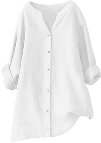 Lange Leinenbluse Damen Bluse Oversize Langarm Shirt Baumwolle Leinen Hemdbluse Elegant Übergröße Longbluse Festliche Oberteil Einfarbig Urlaub Festival Leinenhemd Lose Leinenoberteile Langarmshirt