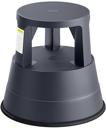 FurniCleevor Rolling Step Stool with Wheels, 550lbs Capacity, Non-Slip Platform & Retractable Casters, Round Kick Stool for Library, Kitchen, Office, Garage, Portable for Adults/Seniors/Kids (Black)