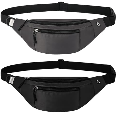 Meng Jiaran 2 Pack Bum Bag Bumbags for Ladies Bumbag for Men Women, Oxford Cloth Waterproof Waist Bag Adjustable Belt Fanny Packs for Sport Running Walking Travel Cycling, Black Grey