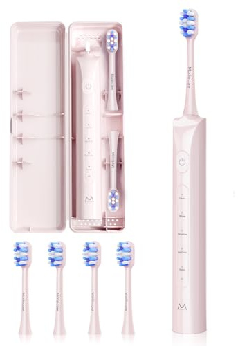 Marlincare Sonic Electric Toothbrush, 180-Day Battery Life, 55,000 VPM, 5 Modes & Smart Timer, IPX8 Waterproof, Ultra-Quiet <55dB, Rechargeable Toothbrush with 4 Brush Heads & Travel Case (Pink)