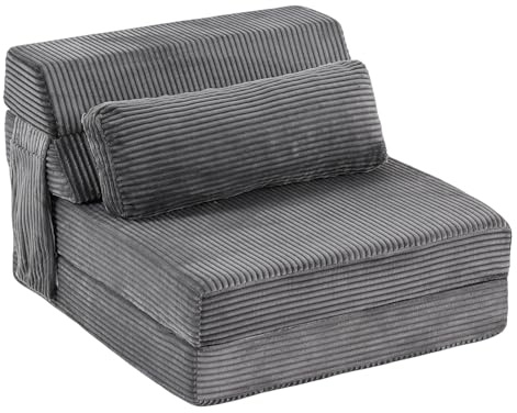 YOTATING Sofá cama plegable con almohada, silla convertible para dormir, cómodo sofá futón de suelo, colchón para adultos, silla plegable portátil para sala de estar, dormitorio, individual, gris