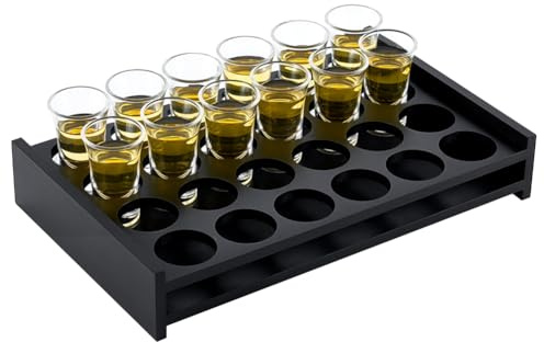 peacoblue 24 Shot Glass Holder Tray, Rustic Wooden Display Stand for Party | Shot Glass Tray Organizer for Whiskey, Tequila and Soju, Serving Tray for Party, Bar, Cabinet and Home Entertainment