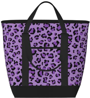 asbwuo Sac cabas isotherme léopard violet – Grand format, imperméable et adapté au contact alimentaire, idéal pour faire les courses, déjeuner, pique-niquer et emporter des plats.