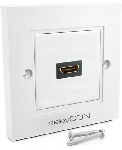 deleyCON 1x HDMI Prise Boîtier Mural 1x Port Montage Encastrée - EARC, Haut Débit, 4K/8K FULL HD Support - pour TV, PS5, Barre de Son, Dolby, HiFi - 80x80mm - Blanc