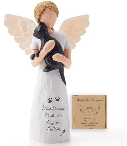AWARDSEN Schwarze Katze Gedenkkatze Engel Statue Haustier Verlust Geschenke Katze Geschenke für Frauen Liebhaber Haustier Gedenkgeschenk Beileidsgeschenk Harz Ornament Heimdekoration