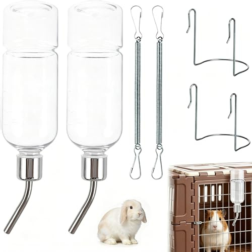 2 Pack Rabbit Bottles, Rabbit Water Bottle, Guinea Pig Water Bottle Non Drip, 180ml Transparent Plastic and Stainless Steel, Ideal for Hamster Water Bottles Use in Home and Pet Stores