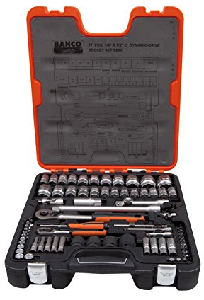 Bahco BAHS800 S800 Socket Set of 77 Metric & AF 1/4 & 1/2in Drive