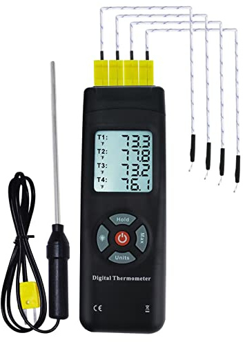 4-Kanal-K-Typ Thermoelemente mit K-Typ Digital-Thermometer Metall & Bead Probe Thermometer Hintergrundbeleuchtung Temperatur Instrument Perle Sonde Bereich -50~400 ° C (-58~752 ° F)