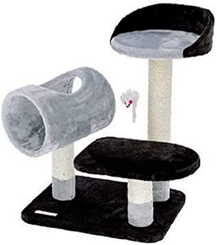 Kerbl Pet Kratzbaum Moon | Grau/Schwarz, 46 × 36 × 62 cm, Holz, Plüsch und Sisal, mit Plüschmaus für Kitten und kleine Katzen