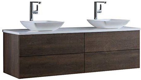StoneArt Badmöbel Set mit Mineralguss Waschbecken Waschschale Aufsatzwaschbecken und Unterschrank Waschtisch Einzel- oder Doppelwaschbecken Brugge BU-1601pro-2 Eiche dunkel 160cm