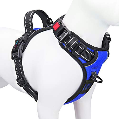 PHOEPET Anti-Zieh-Hundegeschirr, reflektierend, verstellbar, mit Clip an der Vorderseite, Weste mit Griff, 2 Metallringe, 3 Schnallen, einfach an- und auszuziehen, Größe XS, Königsblau