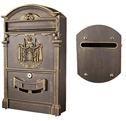 KONGY An Der Wand Befestigter Briefkasten, Amerikanischer Retro Abschließbarer Briefkasten Wasserdicht Grosse Kapazität Externe Briefkasten Letterbox (Farbe : Bronze 1)
