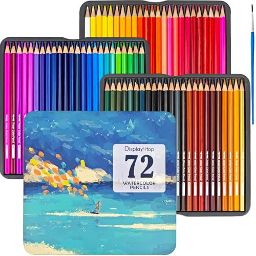 display4top 72 Aquarellstifte in Metallhülle,wasserlösliche Buntstifte von hoher Qualität Set für Künstler, Erwachsene,professionelle Aquarell Buntstifte zum Malen für Erwachsene