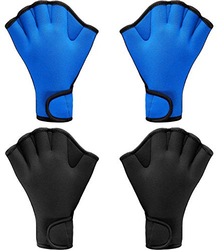 Sumind 2 Pairs Webbed Swim Gloves, Medium, Black, Blue
