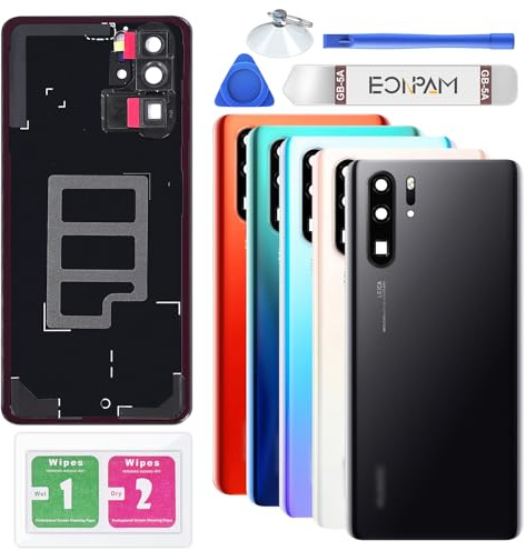 Eonpam Akkudeckel für Huawei P30 Pro VOG-L29/L09/L00/L04/L10 Schwarz | Backcover Original Qualität Rückseite Akkudeckel Rückseite Glas Back Glass Backcover Glas mit Kameraglas Reparatur Set.