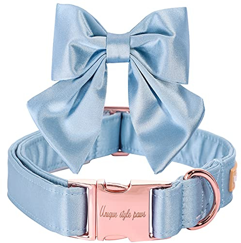 Unique Style Paws Seide Blau Verstellbares Hundehalsband Mit Schleife - Durable Fliege Halsband für Große Hunde - Hochzeit