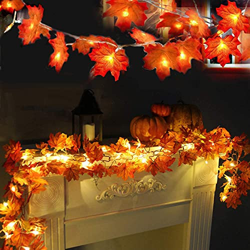 LAMOOER Luci della stringa di foglia d'acero, 6M 40 LED Luci a ghirlanda di foglie d'autunno per il Ringraziamento, Halloween, Decorazioni per interni all'aperto