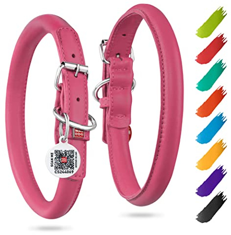 Leder Hundehalsband Rund Verstellbar für Große, Mittlere, Kleine Hunde & Welpen - Digitale Hundemarke