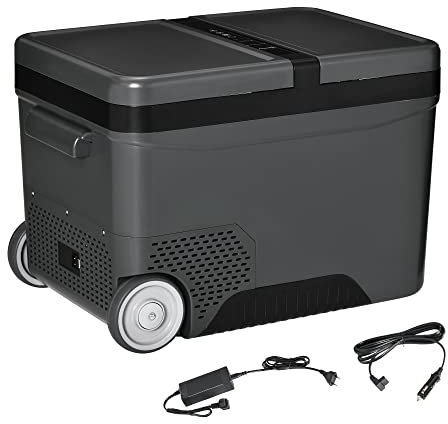 Outsunny Frigo Portatile Elettrico a Compressore da 35L con Maniglia Telescopica e Ruote, Frigorifero Piccolo da 12/24V DC e 110/240V AC, per Auto e Camion