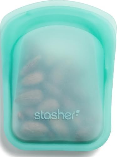 Stasher Premium Silicone Reusable Food Storage Pocket Bag, Aqua, Microwave, Sous Vide, Dishwasher, Oven and Freezer Safe, BPA Free, Leak-free, Eco-friendly, 4 Oz