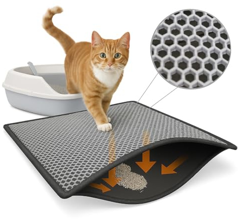 Blue Eyes Katzenklo Matte, Katzenmatte 60x75 cm, Katzenstreu Katzenklo Vorleger Unterleger Waben Design wasserdichte Doppelte Schichte Entwurf Bienenwabe Matte (Grau-6075)