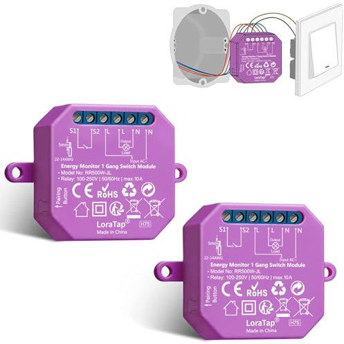 LoraTap 2er WLAN-Schalter Modul Pro, mit Verbrauchszähler, Wechselschalter, Relais, 1150 W, 5 A, intelligenter Schalter, Fernbedienung Smart Life, kompatibel mit Alexa