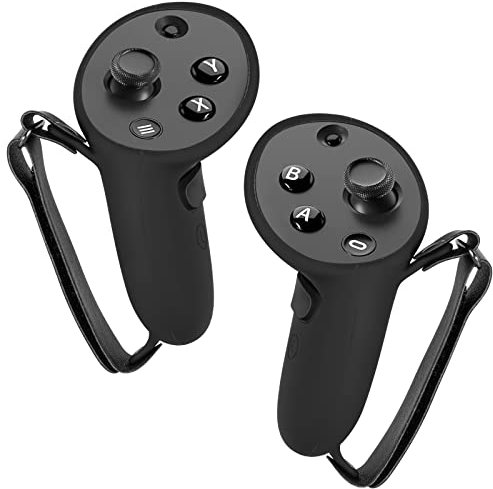 GEEKRIA Housse de manette en silicone compatible avec Meta Quest Pro, accessoires de jeu avec poignée anti-lancement, jointure de poignet réglable (noir, 1 paire)
