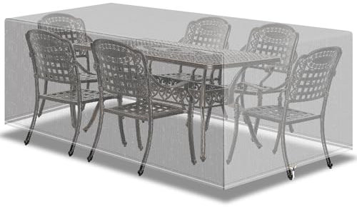 PATIO PLUS Outdoor-Möbel-Set Abdeckung, wasserdicht, winddicht, Anti-UV, rechteckig, Gartentisch Abdeckungen für Patio Tisch und Stühle Set - Extra Large 280x204x106cm Transparent