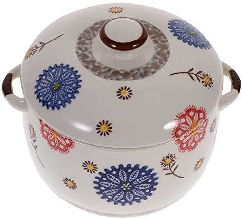 BESTonZON Ceramic Soup Bowl Lid Japanese Style Stew Pot Versatile Steaming Bowl for Puddings Soups and Condiments for Home Parties and Restaurants
