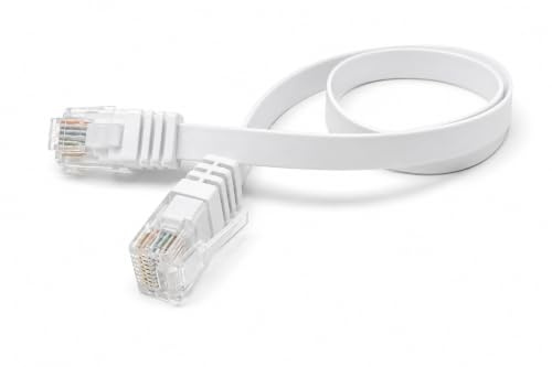 DRUT Flat CAT6 RJ45 Ethernet LAN Patch Cable, 30cm, 1ft, White | Low Profile, Gigabit Full Copper 32AWG, Lead, Allows Up to 1000Mbps Speed, Short