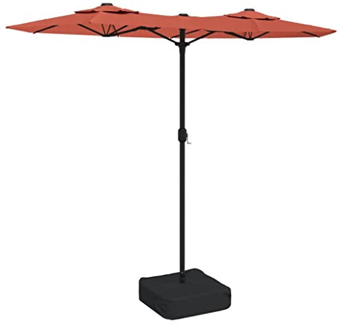 vidaXL Doppelsonnenschirm, Sonnenschirm mit LEDs Eisenmast, Gartenschirm mit Kurbel Sonnenschirmständer, Marktschirm Strandschirm UV-Schutz, Terrakotta