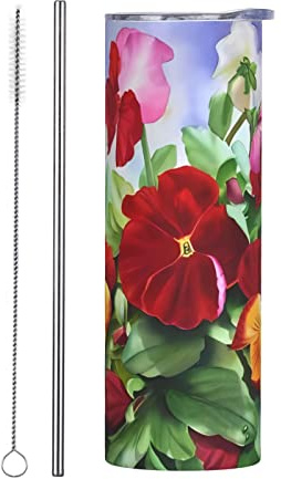 Pansy Perfection Tumbler 20oz Travel Coffee Mug With Lid And Straws Stainless Steel Insulated Coffee Cups For Women Girls