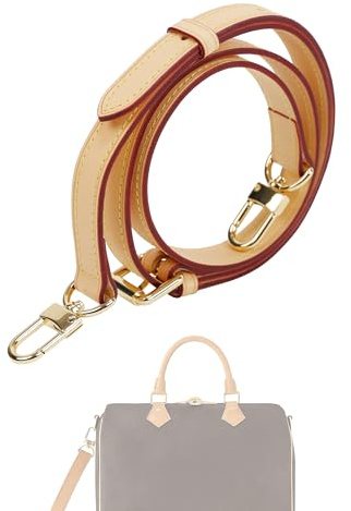 DGAZ Vachetta Leder Schulterriemen Speedy, 1,2 cm, 90–120 cm, Beige | Vachetta-Leder, Handgefertigt, D-Ringe, Geschenkbox, Verstellbare Läng
