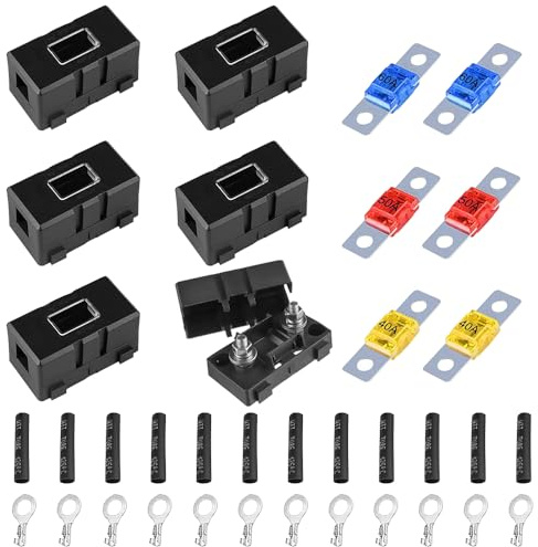 mizikuu 6 Stück Midi Sicherungshalter, Kfz Auto-Sicherungshalter und 6 Stück Midi Sicherung Mega Sicherung 40A 50A 60A ANS Hochstromsicherung für PKW, LKW, Baufahrzeuge, Busse, Wohnwagen