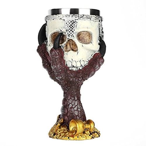 Stainless Steel Skull Wine Goblet Resin Skeleton Beer Cup Viking Warrior Skull Mug Medieval Skull Drinkware Goblet Wineglasses Novelty Gothic Coffee Tea Drinking Cup for Halloween Christmas Birthday